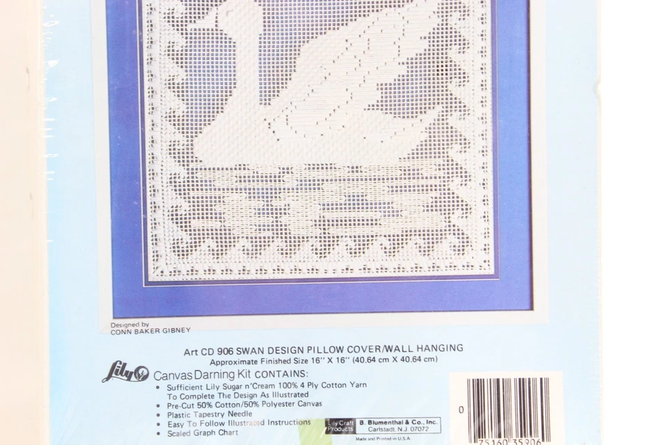Lily Canvas Darning Kit Box 906 Swan Design 16" X 16" Pillow Cover/Wall Hanging - Изображение 3 из 4