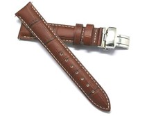 18mm Brown Crocodile Grain Leather Contrast Stitch Watch Strap Butterfly Clasp