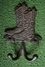 Vintage Cast Iron Country Western Cowboy Boot Double Hook Wall Coat Hanger