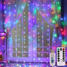 300 LED Curtain Fairy String Lights USB Home Window Bedroom Wedding Party Decor