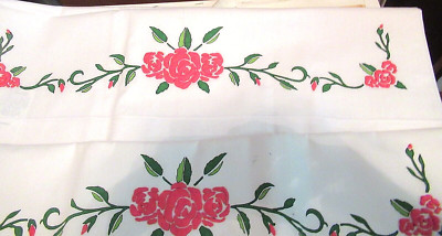 Pair Pillow Cases, hand painted with Tri-chem puff paints. Roses ...