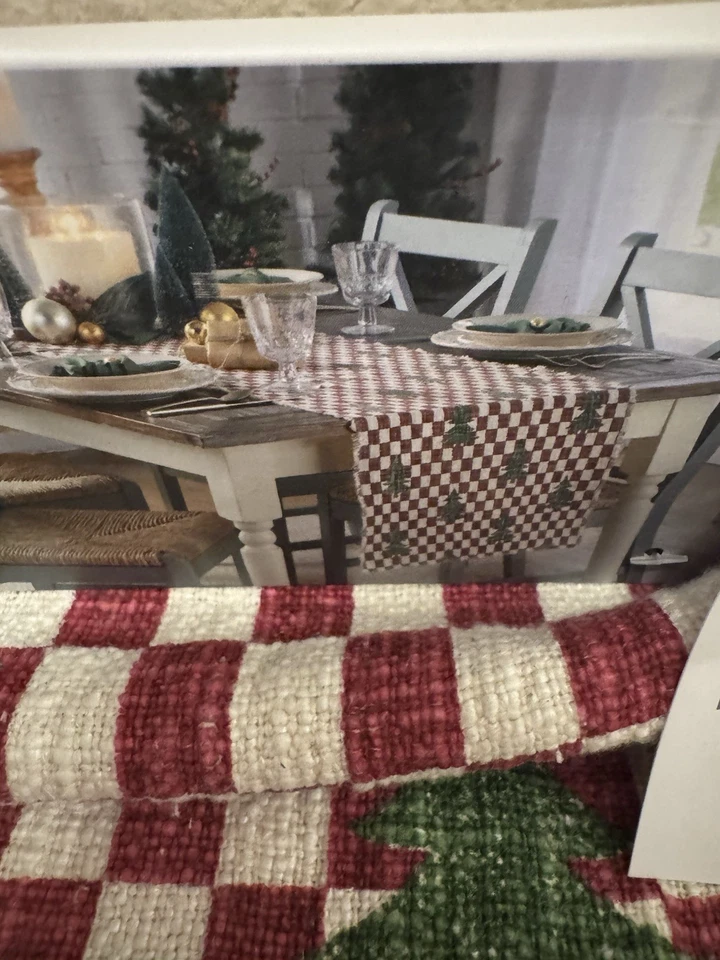 The Farmhouse Rachel Ashwell Table Runner Christmas Trees Plaid  16" X 90" New - Image 2 of 4