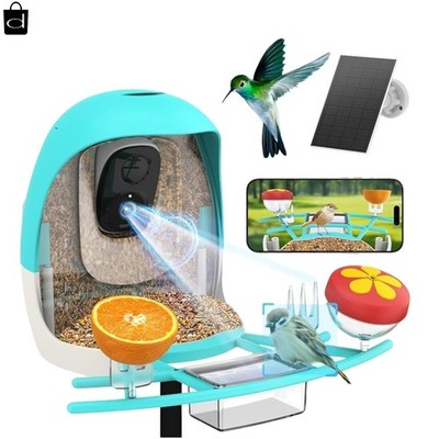Smart Bird Feeder With Camera Solar Powered Solar Roof - New