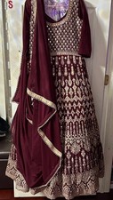 Maroon Embroidered Net Salwar Kameez with Dupatta Women's Size S