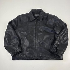 Structure Jacket Mens XL Black Leather Bomber Quilted Lined Zip Front Pockets