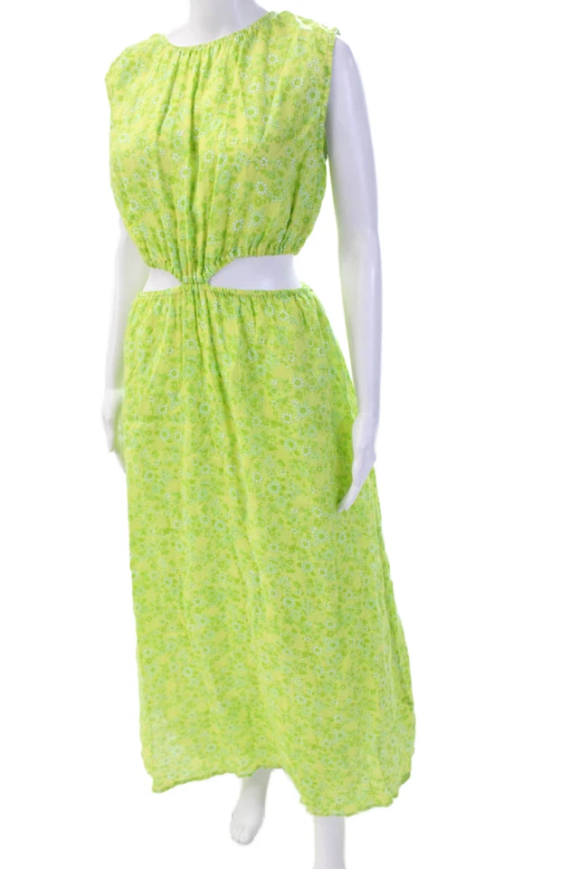 Maxi Vestido Solero Mujer Faithfull The Brand Verde Lino Floral Cuello Redondo Talla 10 Foto 2 de 4