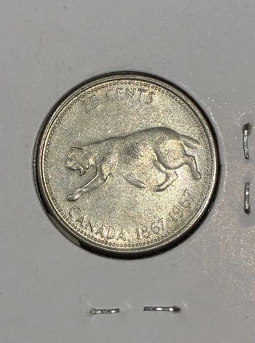 1967 Canada Silver Quarter 25 Cents Bobcat Centennial .800 Fine Coin VF