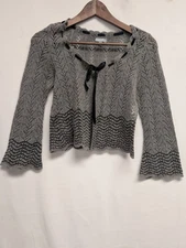 Tabitha Size Small Gray Y2K Bell Sleeve Lambswool Angora Cardigan Sweater Tie L