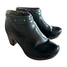 Dansko Dabney Black Nubuck Leather Platform Boots Booties Clogs Side Zip Size 39