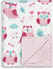 Owl Kid Blanket for Girl - Soft Kids Throw Minky Blankets with Dotted Backing fo