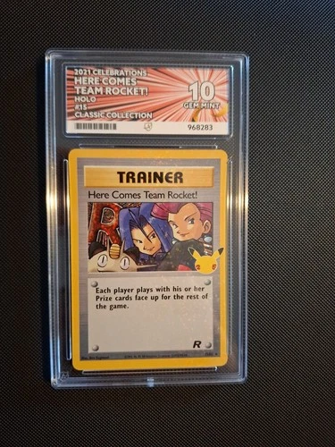 Here Comes Team Rocket 15/82 Celebrations Ace Gem Mint 10 perfect sub grades.