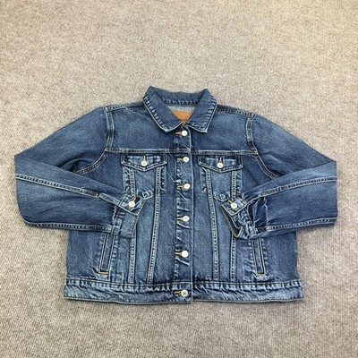 Lucky Brand Alta Vista Denim Jacket Womens Large Blue Button Front Trucker