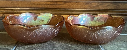 Vintage Carnival Glass Marigold Orange Iridescent Dessert Bowls Set of 8 ~ 4 In.