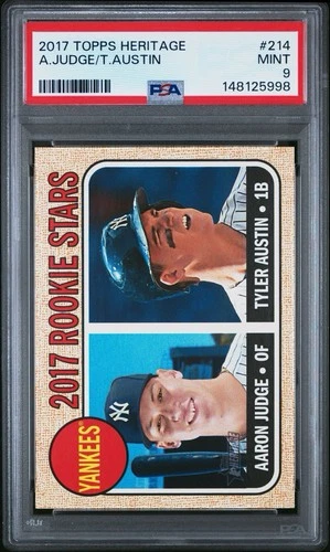 2017 Topps Heritage Rookie Stars Aaron Judge, Tyler Austin #214 (RC) PSA 9