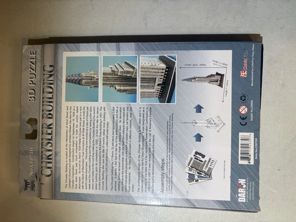 Rompecabezas 3D edificio Chrysler 70 piezas kit modelo Daron arquitectura emblemática de Nueva York Foto 2 de 4