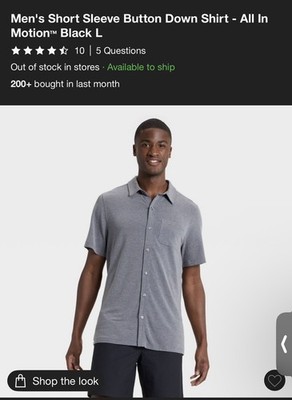 NWT Men's Short Sleeve Commuter Shirt Large All In Motion Grey Button Down  