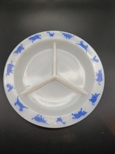 Hazel Atlas Milk Glass Divided Child Plate Red Barnyard Animal Ashtray Candy VTG
