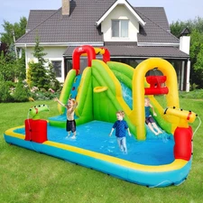 NNECW Inflatable Water Slide with Climbing Wall and Water Gun for Indoor/Outdoor