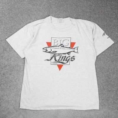 Vintage Big Kings Salmon Fishing Mens Large Gray Short Sleeve T-Shirt