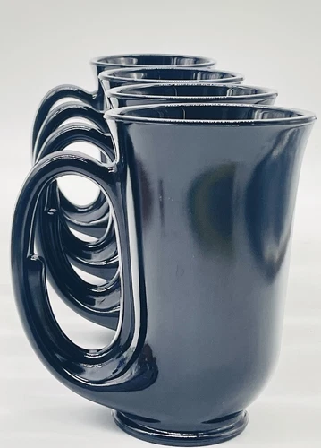 4 Tiara Black Amethyst Indiana Glass Hunter Horn Stein Beer Coffee Mugs