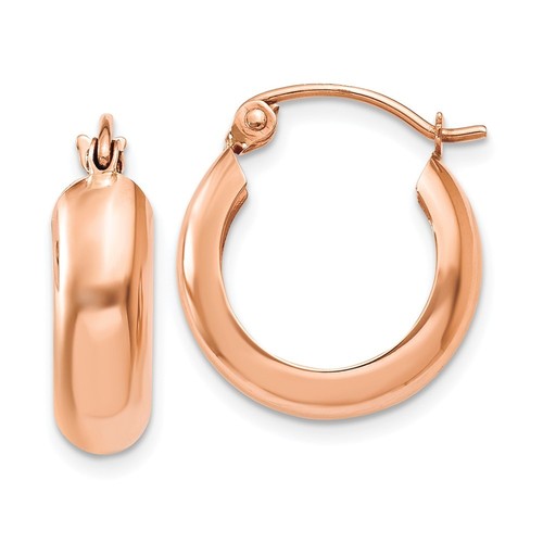 10k Rose Gold Polished Small Hoop Earrings 1.12gm L-15 mm, W-4.75 mm - 第 1/4 張圖片