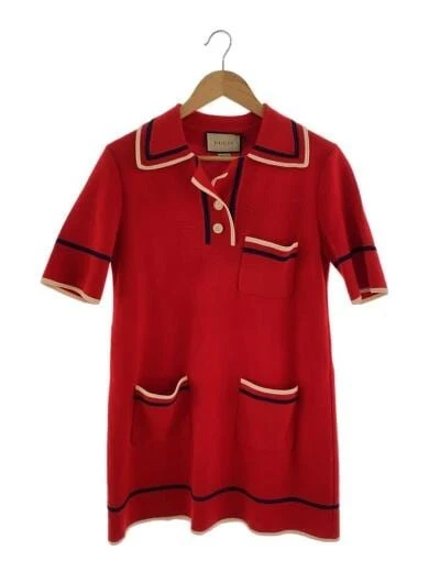 GUCCI / Robe manches courtes / S / Coton / ROUGE / Plaine / 661678 XKBSK