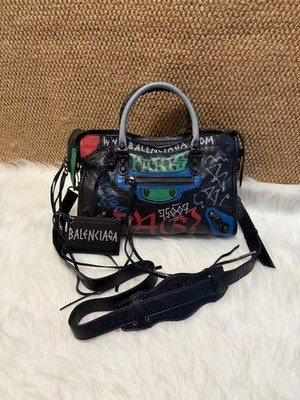 バッグ BALENCIAGA Classic City Balenciaga Classic City Small Black Aged Leather Graffiti Handbag