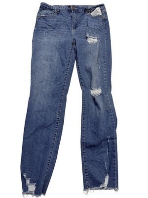 D. Jeans Skinny Jeans Womens 10 Blue Med Wash Distressed Raw Hem Stretch 31x28