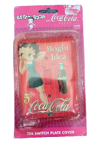 2004 RARE Betty Boop Coca Cola Tin Light Switch Plate Cover NIP Bright Idea