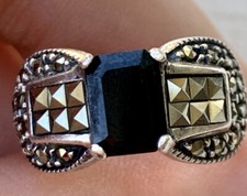 925 Sterling Silver Designer Judith Jack Marcasite And Onyx Ring 