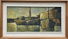 Ruben Eskekilde 1915-1983 Evening Mood Boats Harbor Quay Danish Midcentury