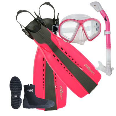 Lady Pink Scuba Dive Purge Mask Dry Snorkel Zipper Boots Open Heel Fins ...