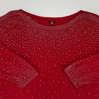 NEW Vila Milano Pullover Sweater Red Embellished Boat Neck Knit Size 3XL NWT