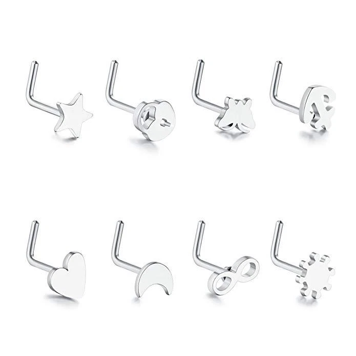 5-8Pcs Nose Pin Surgical Steel L Bend Screw Earring Bone Studs Body Piercing 20G - Image 4 of 4