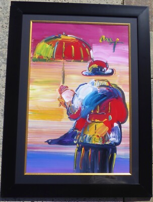PETER MAX UMBRELLA MAN Unique Original Painting Hand signed framed Large art
