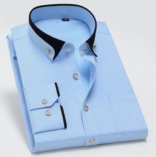 Luxury Shirt Mens Casual Double Collar Slim Fit Formal Long Sleeve Shirt M-4XL - Picture 14 of 27
