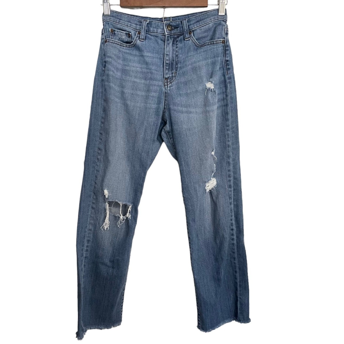 Uniqlo Womens distressed High Rise Raw Hem Straight Leg Baggy