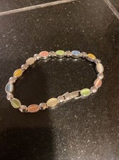 Dainty Silver Bracelet Multi Color Stones Bracelet