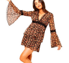 Nasty Gal I’ll be Bouquet black floral bell sleeve mini dress size 6