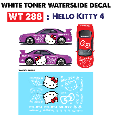 WT288 White Toner Waterslide Decals Hello Kitty 4 For Custom 1:64