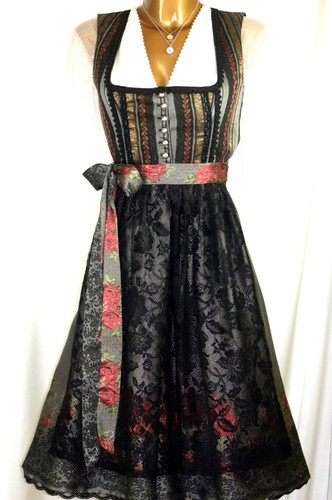 Dirndl Antonie Designerdirndl Seide silbergrau/schwarz Gr. 38 SALE UNIKAT - Bild 4 von 8