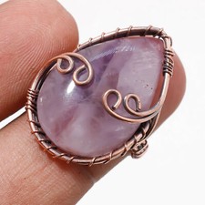 African Amethyst Gemnstone Ring Handmade Gift Wire Wrap Copper Jewelry 6.50" j70