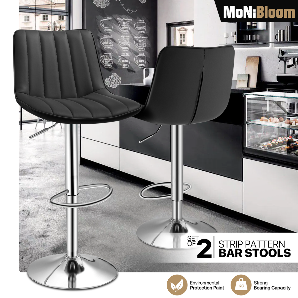 BestOffice 2-Pack Adjustable Swivel Bar Stools | PU Leather, 25-33 Inch Height, 360° Spin, 250 Lbs Capacity, Modern Kitchen & Counter Stools