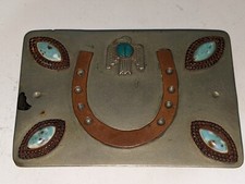 VINTAGE Signed Belt Buckle Navajo Turquoise AS-IS SEE PICS