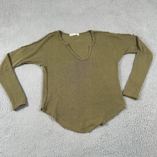 We The Free Shirt Womens XS Olive Thermal Waffle Raw Hem Long Sleeve Scoop Neck