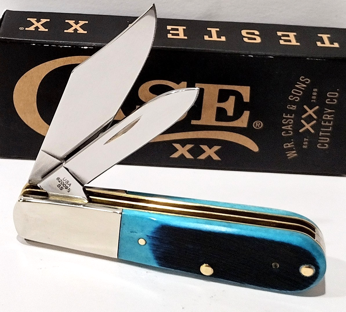 Case XX USA Caribbean Blue Sawcut Bone Stainless Steel Barlow