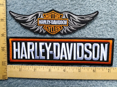 LOT OF 2 BIG HARLEY DAVIDSON MOTORCYCLE IRON ON PATCHES  FREE SHIPPING