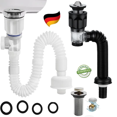 MARKENLOS Flexibel Siphon Ablaufgarnitur Abfluß Waschbecken Set Abfluss Ablaufventil