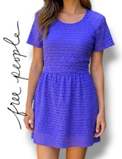 Free People  Lace Dress Candy Woven Mini Size 4 Short Sleeve Purple