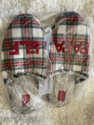 WONDERSHOP Mens. Large 11/12 Slippers PAPA ELF Plaid Slide NEW - Image 1 of 4